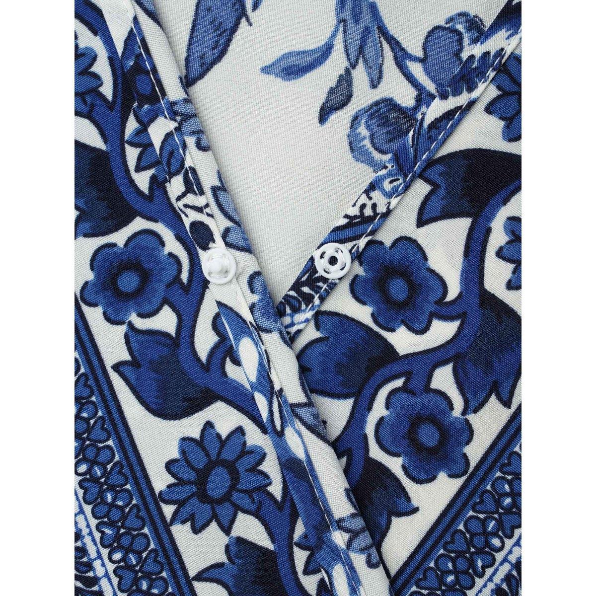 Plus Size Floral Print Wrap-Neck Pocket Midi Dress Navy Women Resort Non Overlap Collar Short sleeve Curvy BloomChic 30/6X Product Image