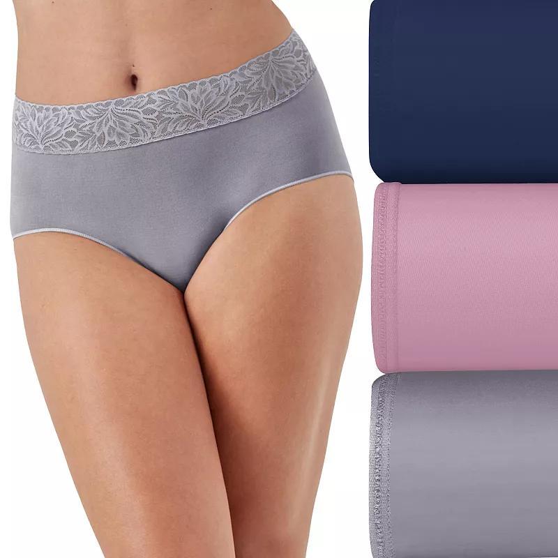 Bali 3-Pack Modern Seamless Lace Trim Brief Underwear DFMLB3, Women's, Size: 5, Black Blush Purple Product Image