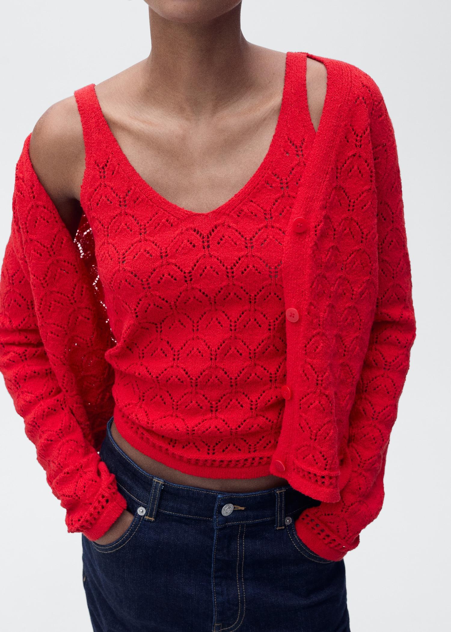 Openwork detail knit cardigan - Women | MANGO USA Product Image