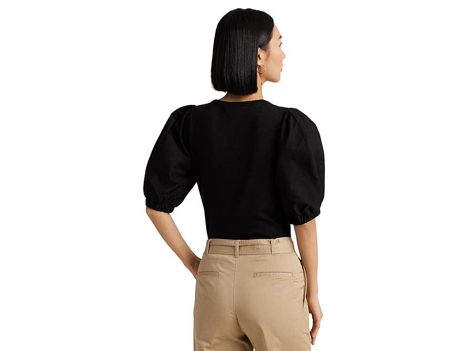 Lauren Ralph Lauren Petite Stretch Cotton Puff-Sleeve Henley Tee Women's Clothing Product Image