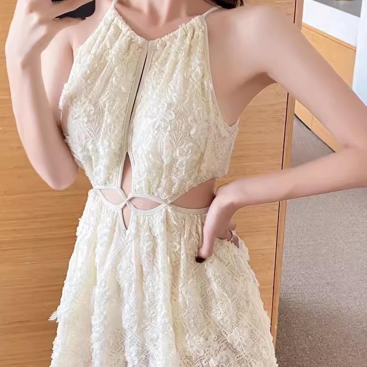 Spaghetti Strap Plain Cutout Swimdress Product Image