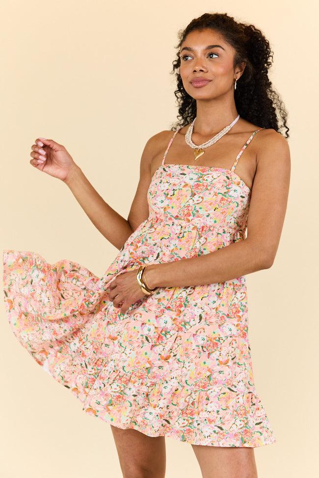 Sweet Thing Strapless Pink and Peach Printed Mini Dress Product Image