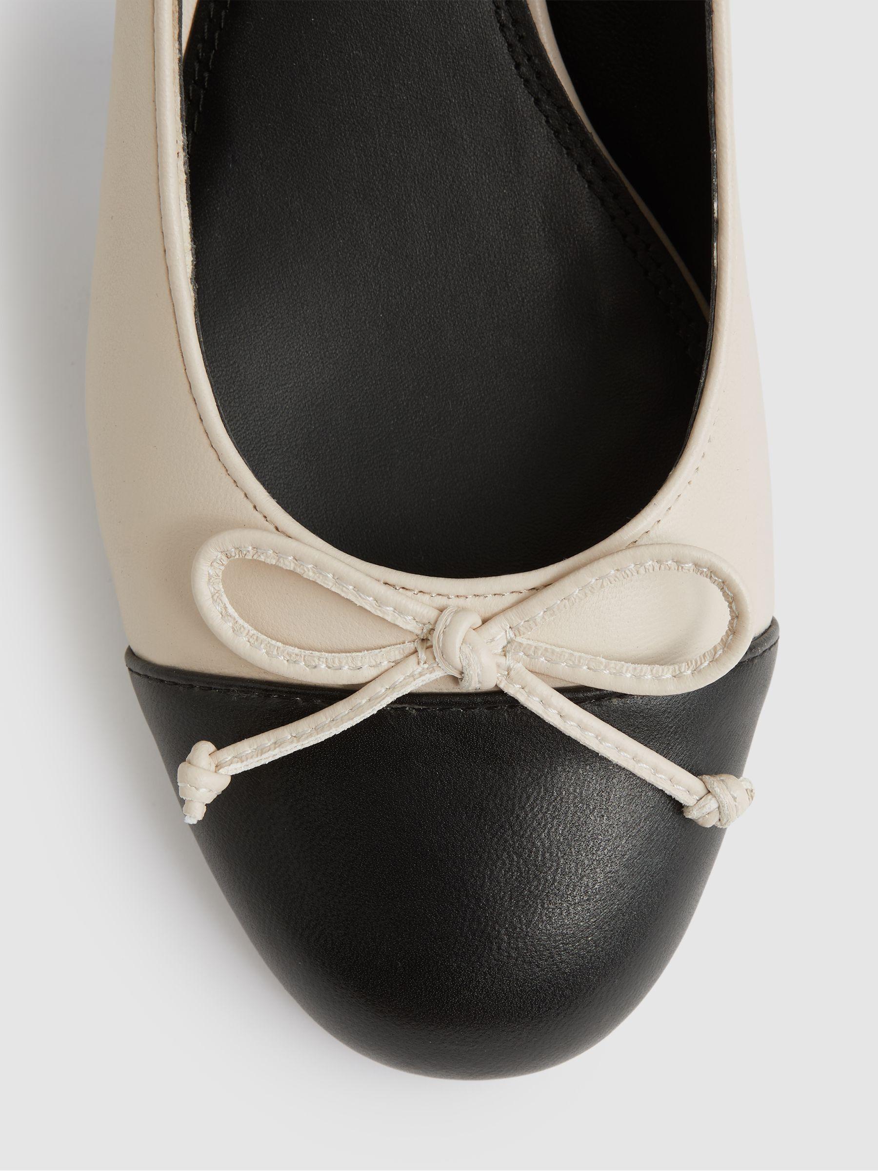 Leather Block Heel Ballerina Shoes in White/Black Product Image