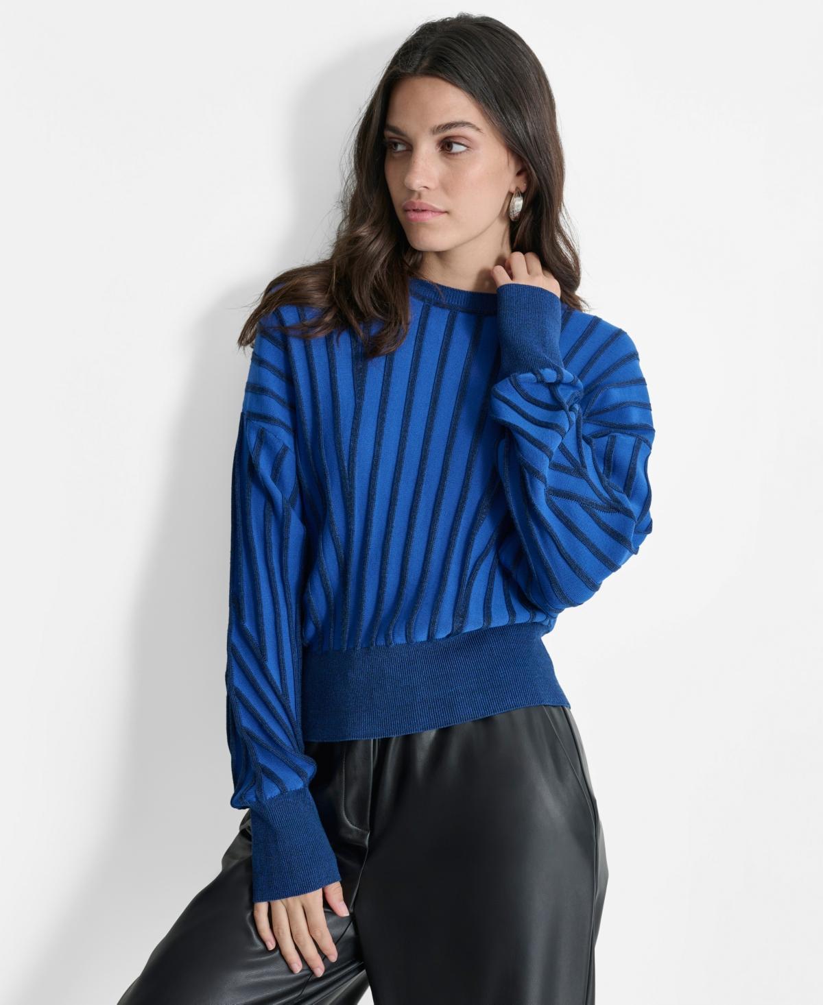 Dkny Womens Striped Dropped-Sleeve Crewneck Sweater - Lps Blu Product Image