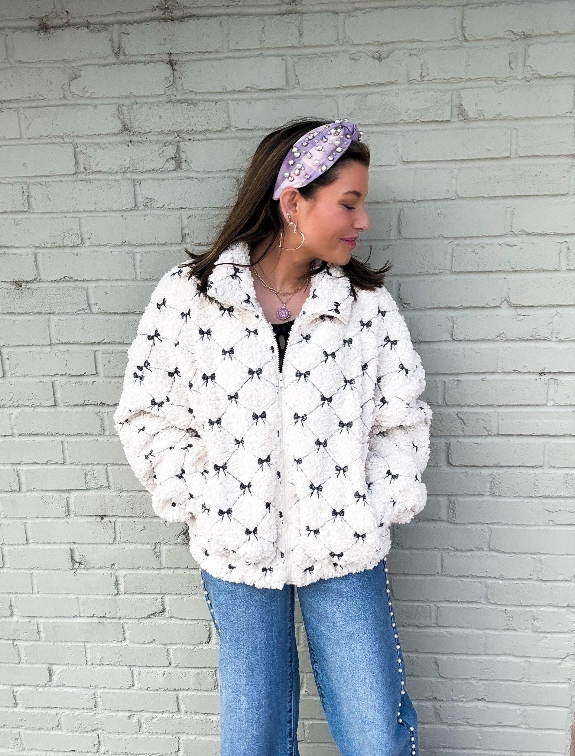 Jeanie Bow Embroidered Fleece Jacket Product Image