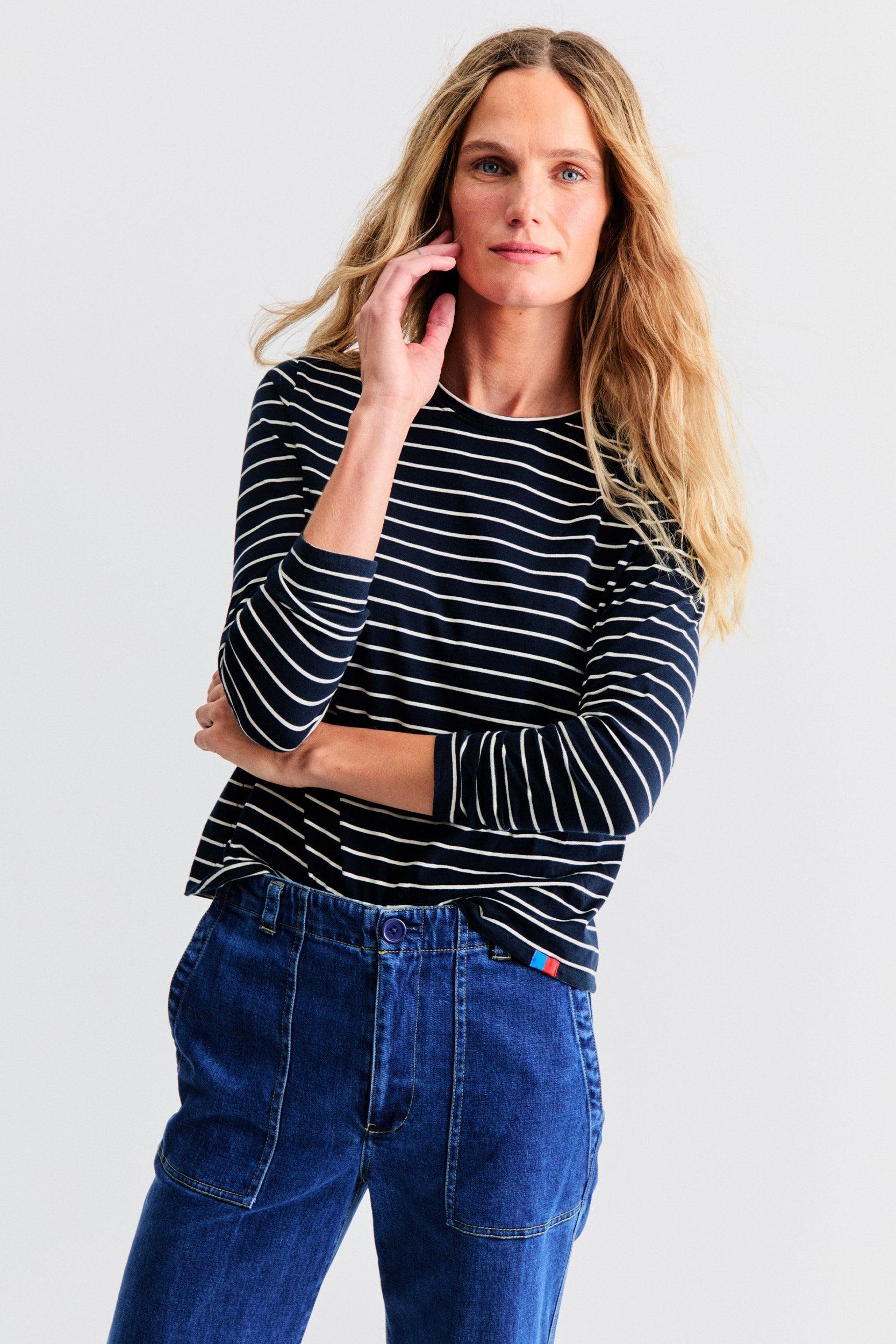 The Modern Long - Navy/Cream Pinstripe Female Product Image