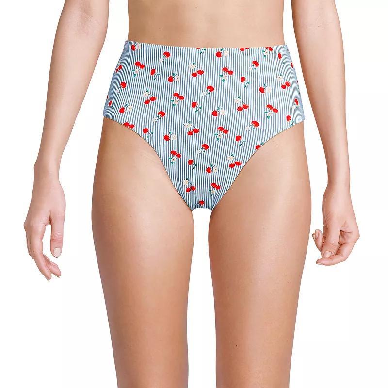 Women's Lands' End Smoothing High Waisted Bikini Bottoms, Size: 12, Deep  Blue Floral Product Image