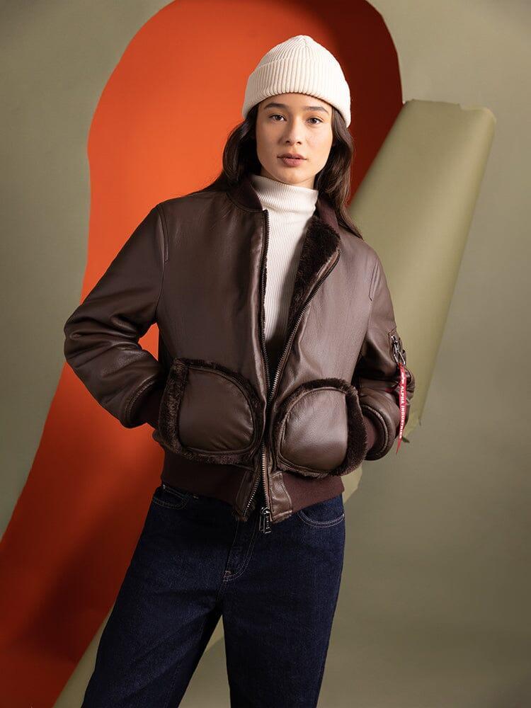 WOMEN'S REVERSIBLE FAUX LEATHER MA-1 BOMBER JACKET - CHOCOLATE / S Product Image