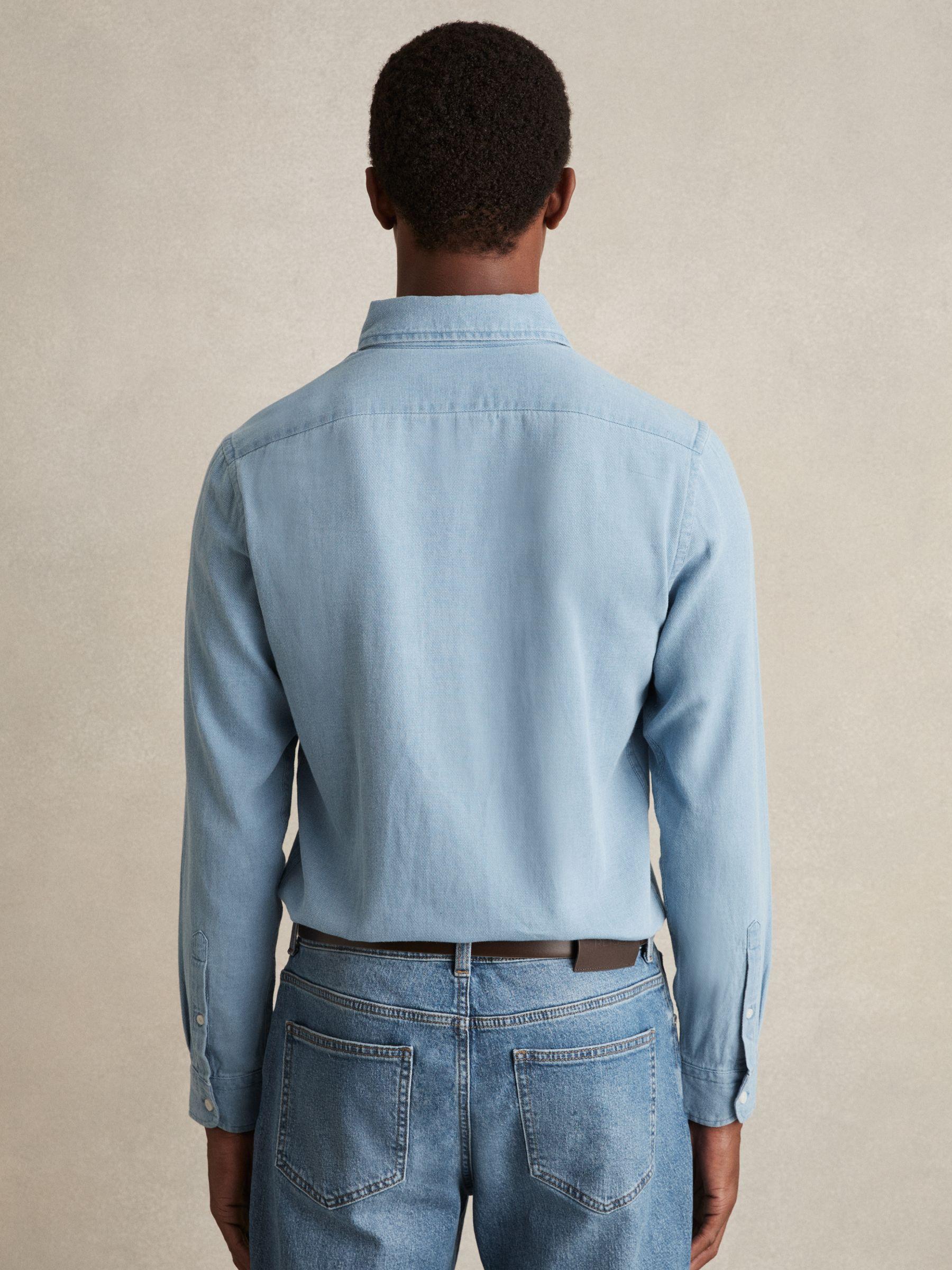 Cotton-Piqué Button-Down Chambray Shirt in Washed Blue Product Image