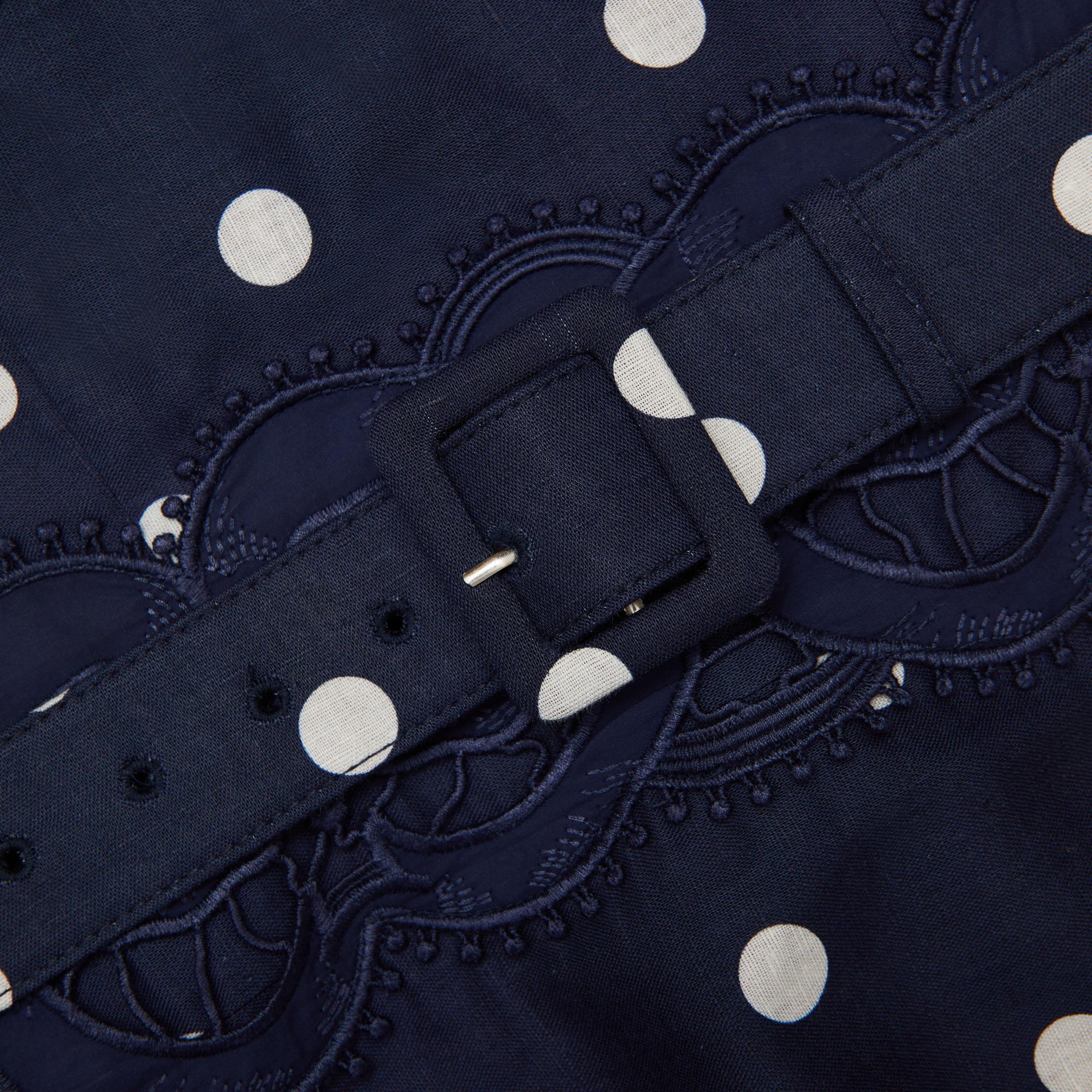 Navy Polka Dot Linen Midi Dress Product Image