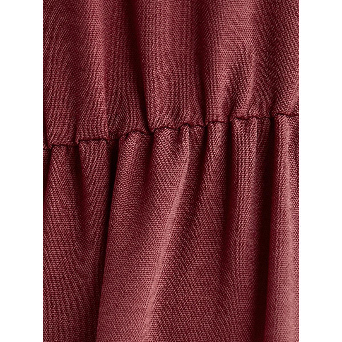 Plus Size Solid Lantern Sleeve Pocket Ruffle Hem Dress Russet Women Elegant V-neck Long Sleeve Curvy Long Dress BloomChic 22-24/3X Product Image