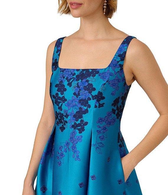 Adrianna Papell Square Neck Sleeveless Floral print Jacquard Fit & Flare Tea Length Dress Product Image