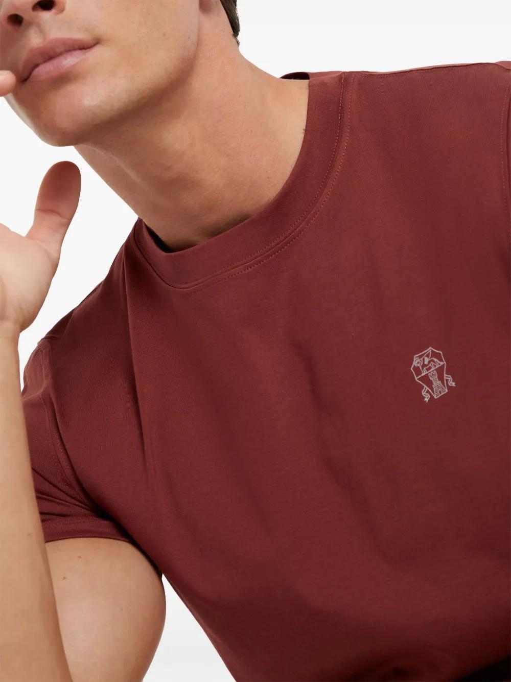 BRUNELLO CUCINELLI Logo-print Cotton T-shirt In Red Product Image