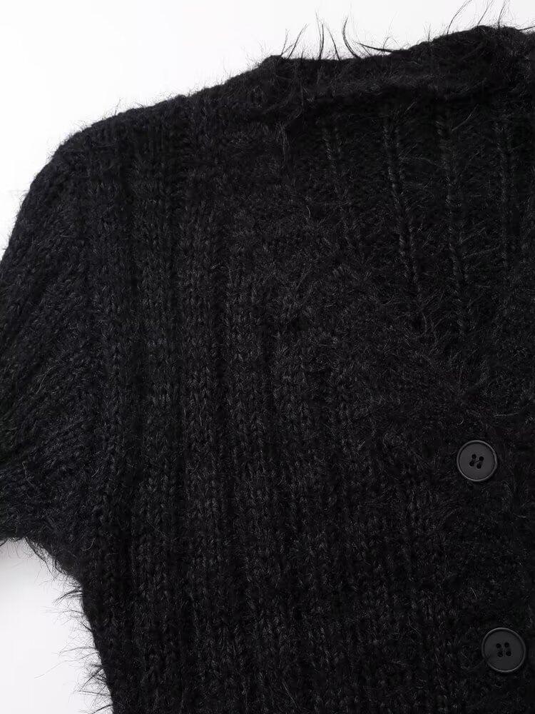 V-Neck Plain Ribbed Cardigan Product Image