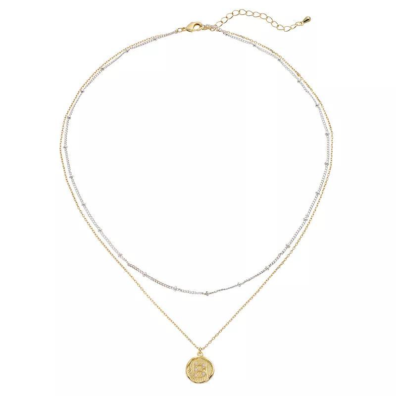 City Luxe Two Tone Layered Initial Disc Necklace with Cubic Zirconia, Women's, Size: 18", Two Tone S Product Image