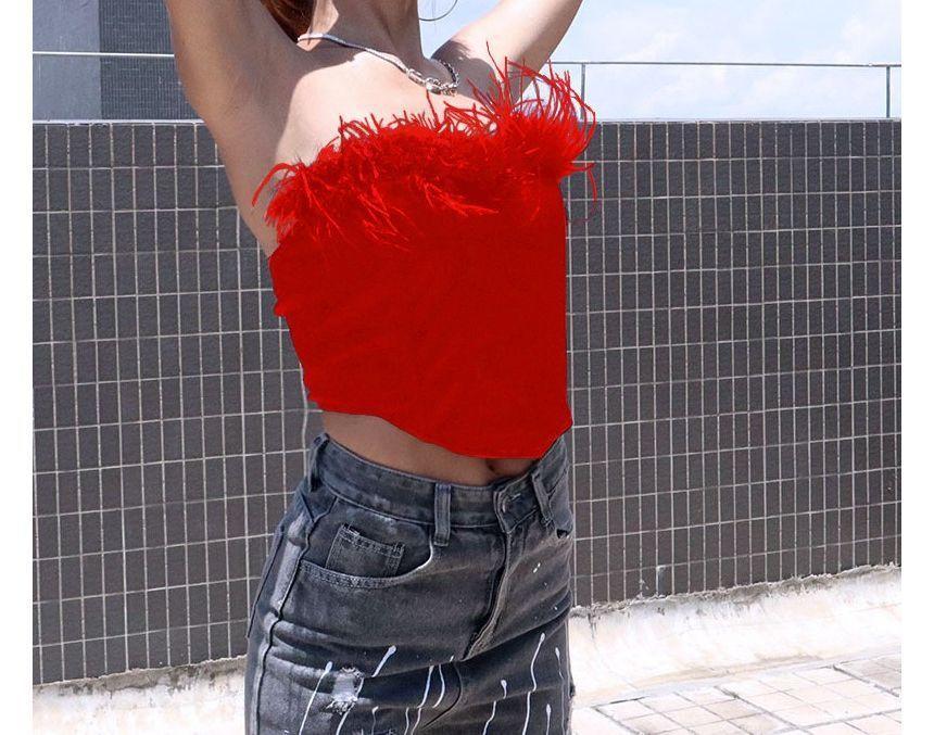 Fluffy Trim Crop Tube Top Product Image