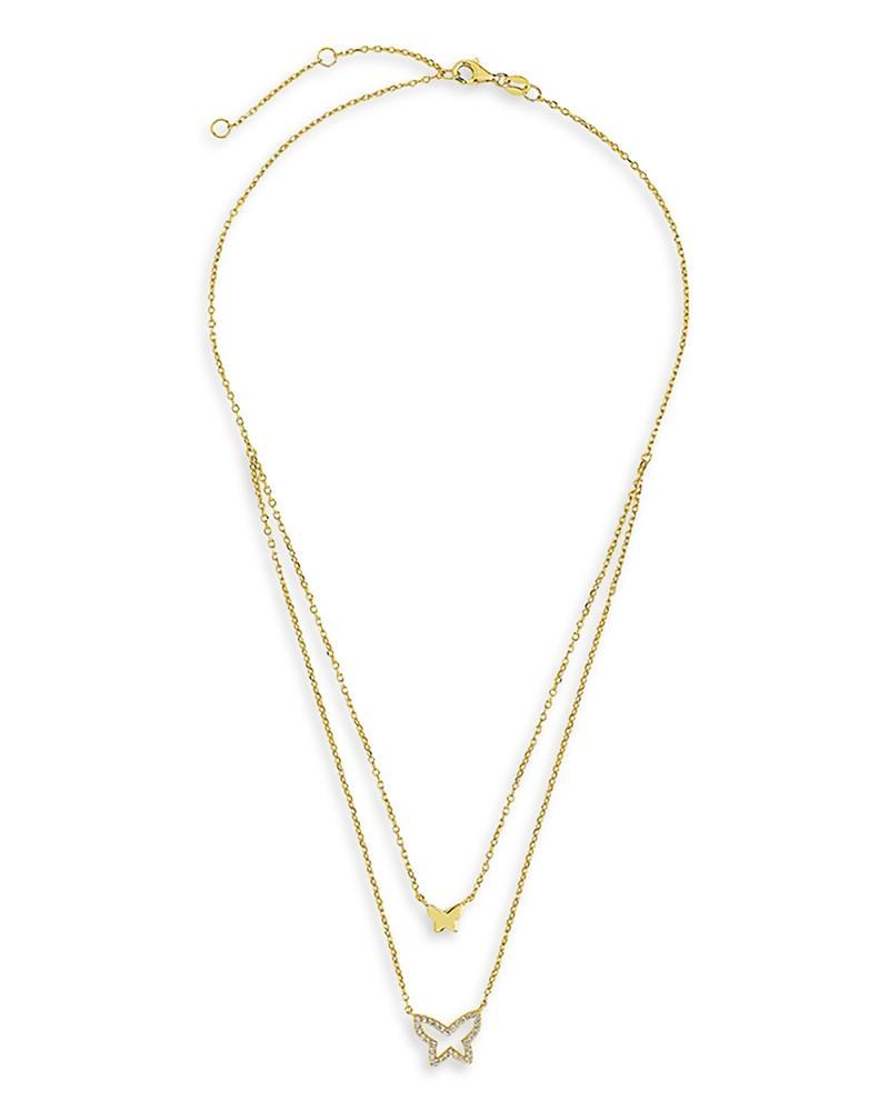 Sterling Forever Pave Butterfly Layered Pendant Necklace, 16-18 Product Image