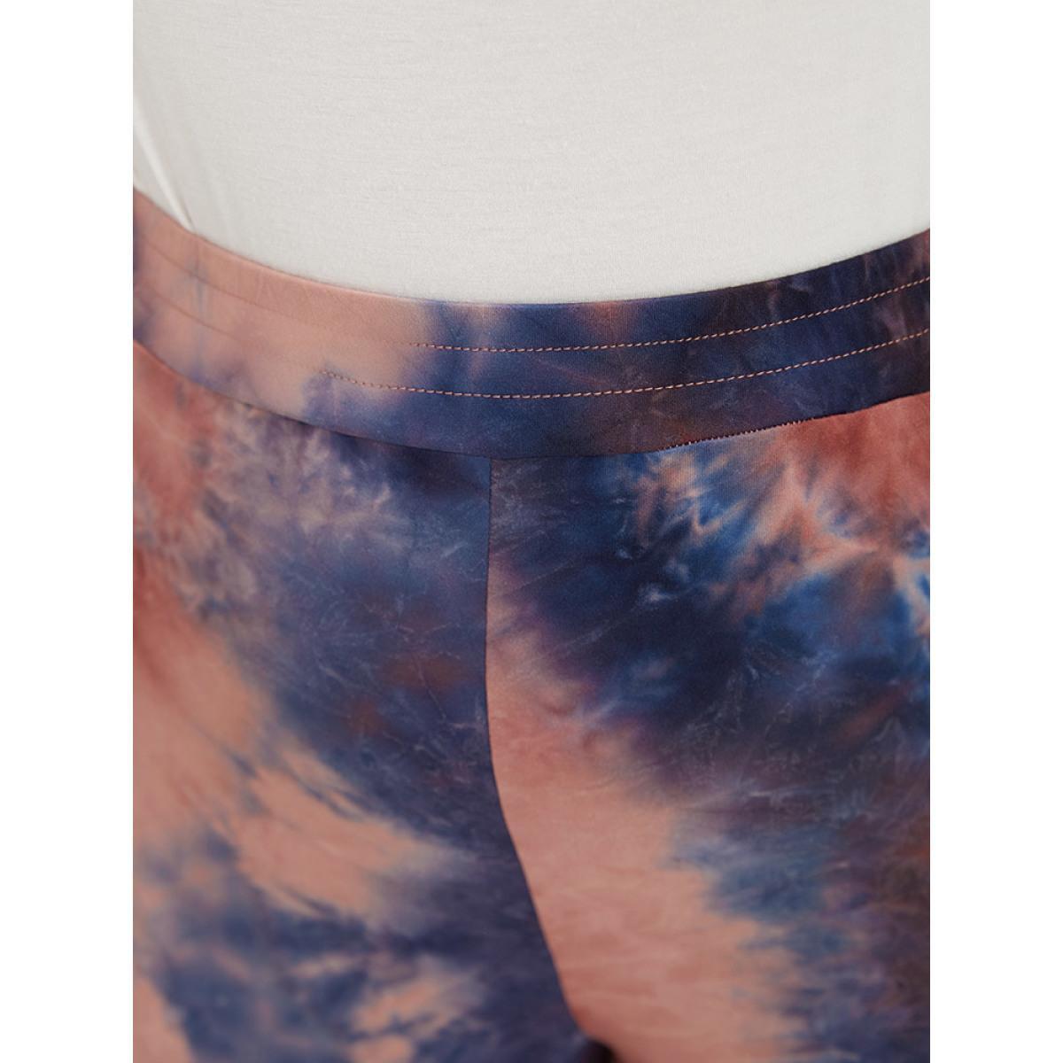 Plus Size Tie Dye Gathered Skinny Pocket Side Leggings Women Multicolor Casual High stretch Bodycon High Rise Dailywear Leggings BloomChic 18-20/2X Product Image