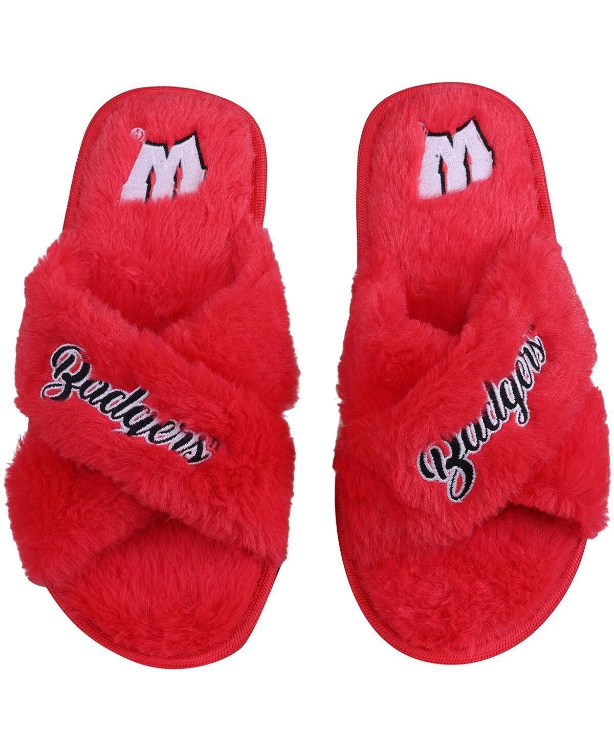 Women's FOCO Wisconsin Badgers Script Cross Slide Slippers, Size: XL, Red Product Image