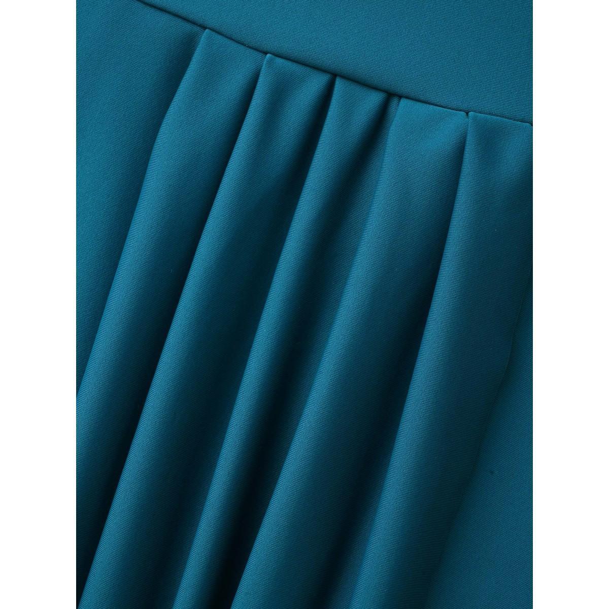 Plus Size Curvy Hem Fit Flare Swim Dress Women's Swimwear Teal Beach Bodycon Heart neckline High stretch Curve Swim Dresses BloomChic 26/4X Product Image