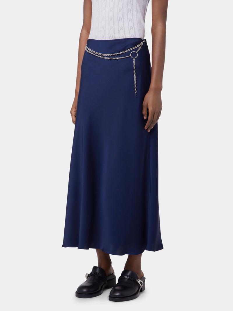 BLUE NAVY LONG SKIRT IN SATIN Product Image