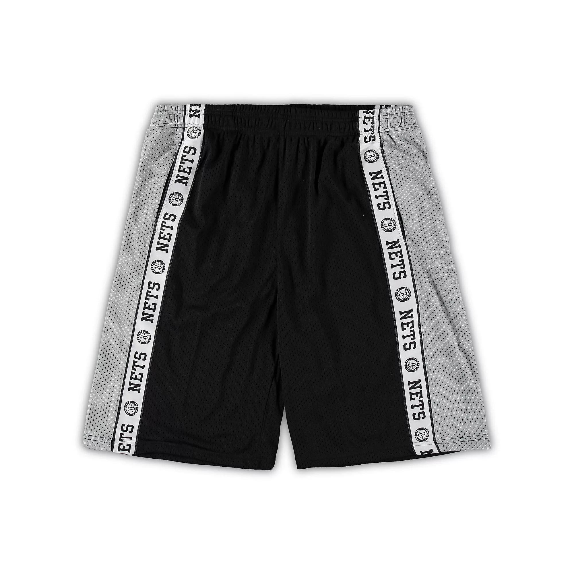 Men's Fanatics Branded Black/Silver New Jersey Nets Big & Tall Tape Mesh Shorts, Size: 3XLT, Nba Black Product Image