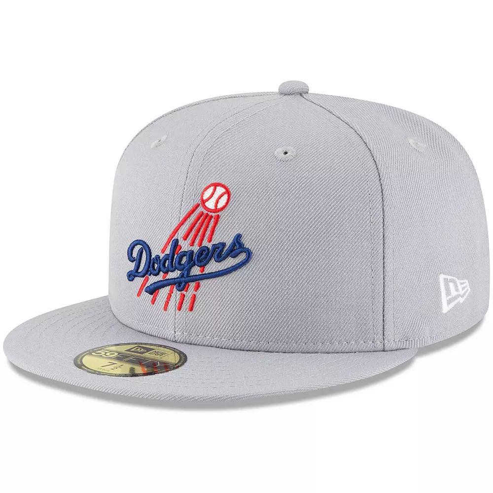 Men's New Era Gray Los Angeles Dodgers Cooperstown Collection Logo 59FIFTY Fitted Hat, Size: 7 1/4, Grey Product Image
