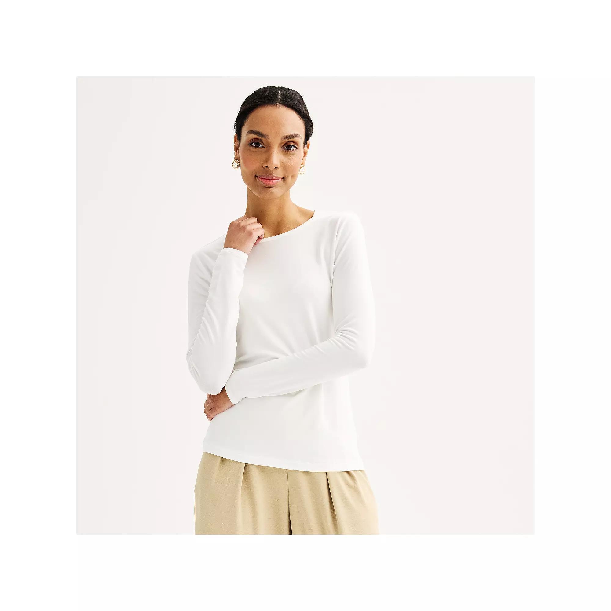 Women's Nine West Essential Long Sleeve Crewneck Shirt, Size: XXL, White Knight Product Image