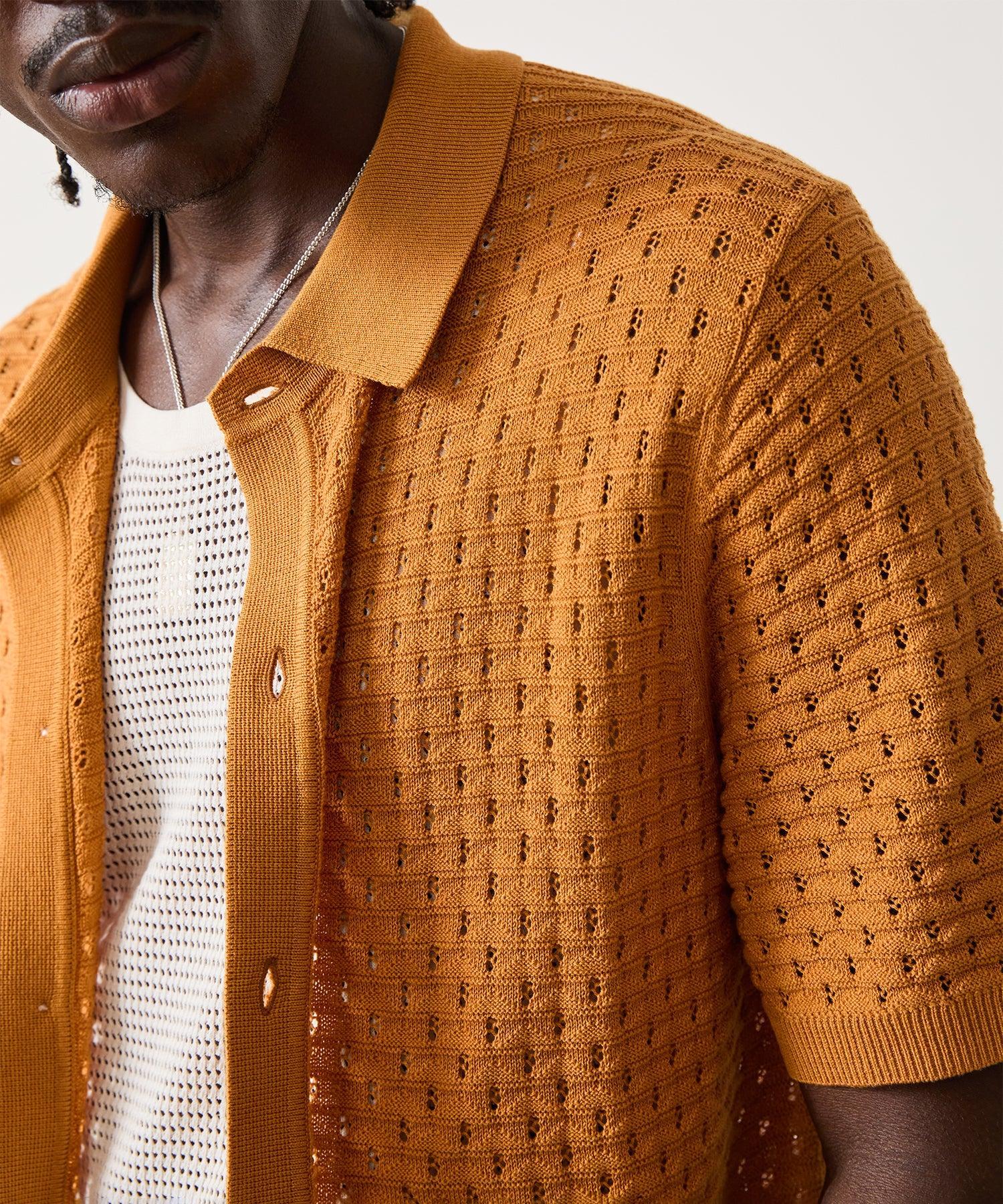 Open-Stitch Full-Placket Polo in Apricot Rush Product Image