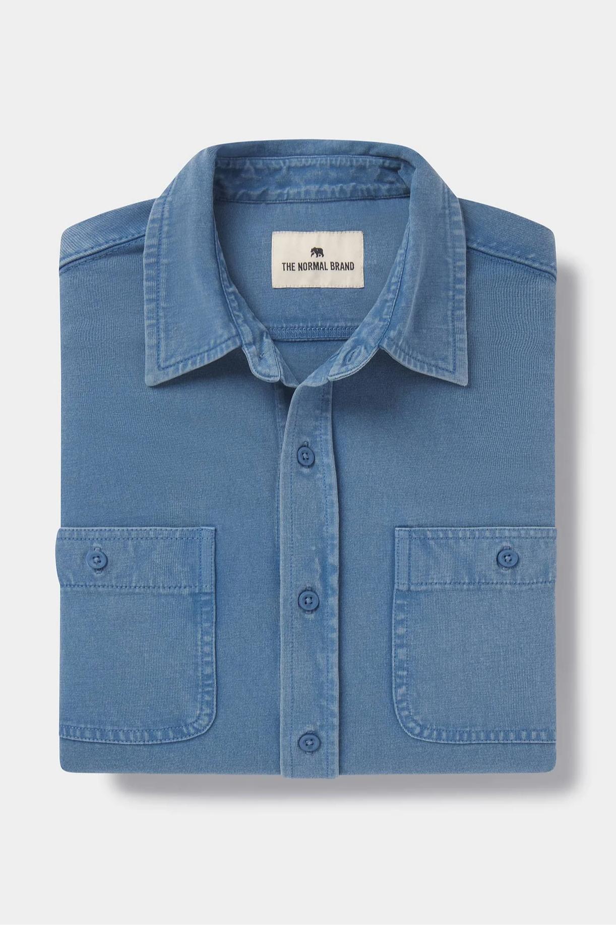 Lennox Jersey Button Up - Slate Blue Product Image