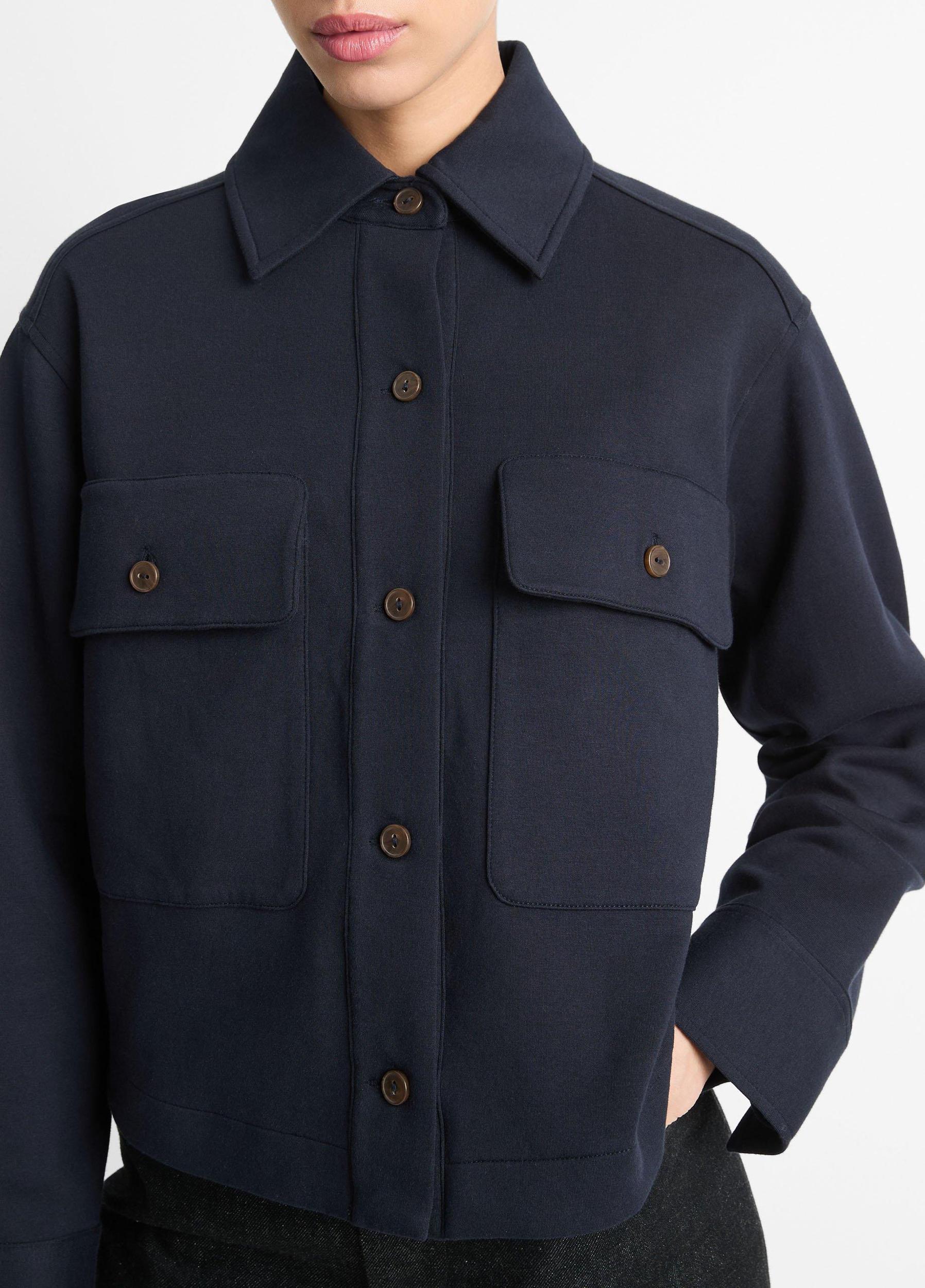 Womens Double-Knit Cotton-Blend Cropped Jacket, Heather Mid Grey, Size M Vince Product Image