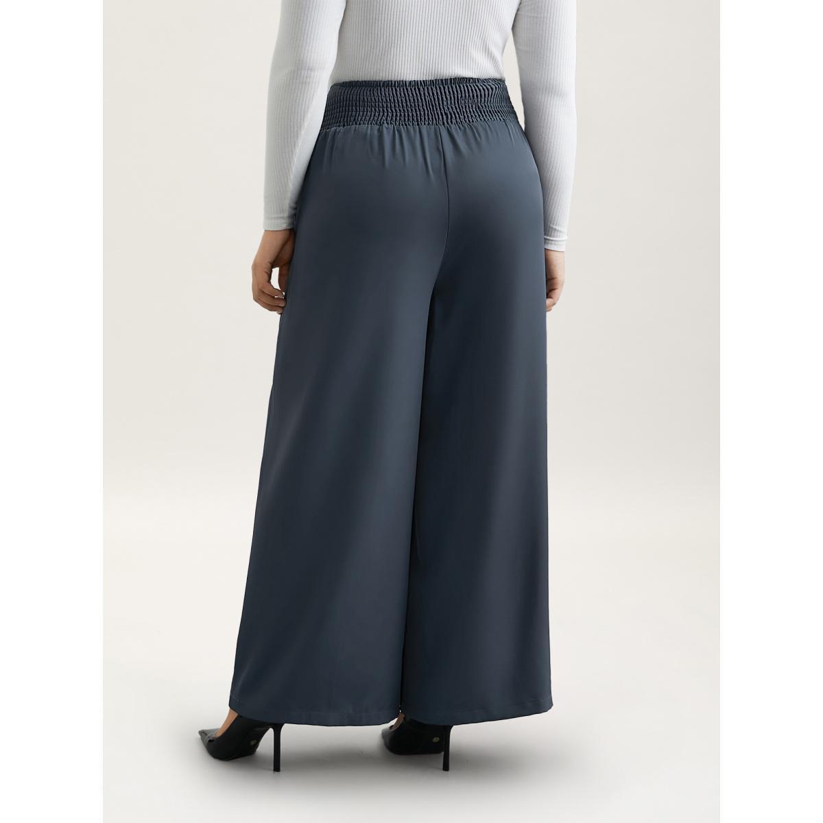 Plus Size Shirred Waist Stretchy Wide-Leg Pants Women Stone At the Office Wide Leg Mid Rise Work Pants BloomChic 26/4X Product Image