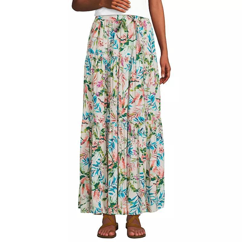 Women's Lands' End Printed Flowy Tiered Maxi Skirt, Size: Large, Alabaster Team Palm Product Image