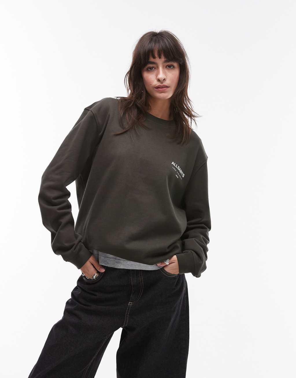 AllSaints Underground oversized sweatshirt in grange green Product Image
