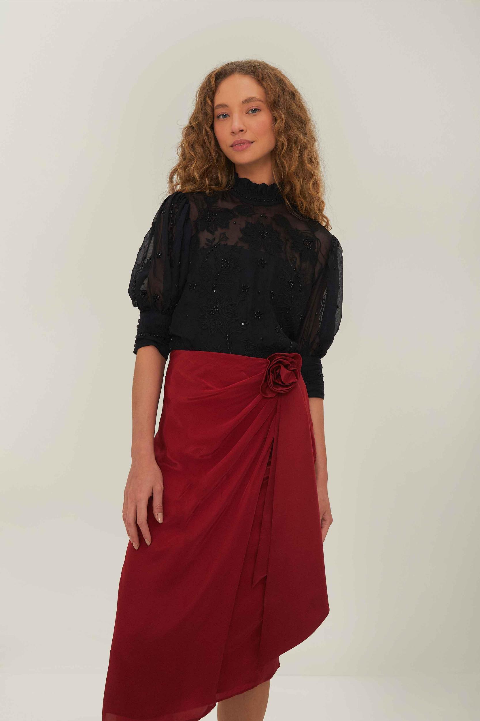 Red Midi Skirt, RED / XS Product Image