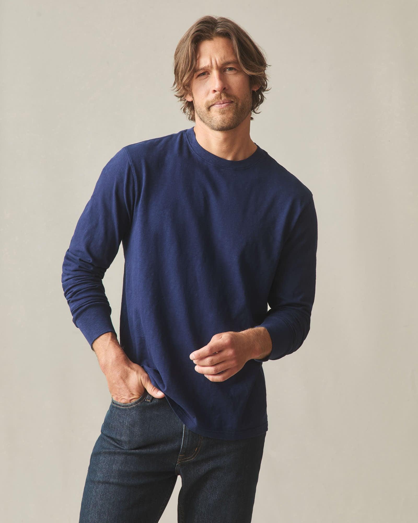 Men's Premium Slub Crew Tee Long Sleeve - Pageant Blue Product Image