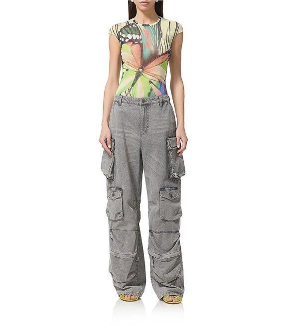 AFRM Nina Butterfly Printed Crewneck Short Sleeve Mesh Top Product Image