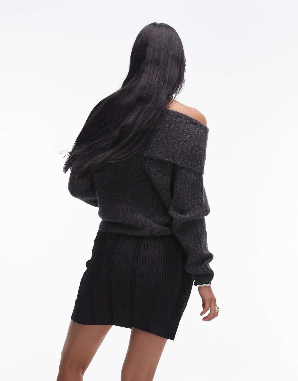 Topshop plisse mini skirt in black Product Image