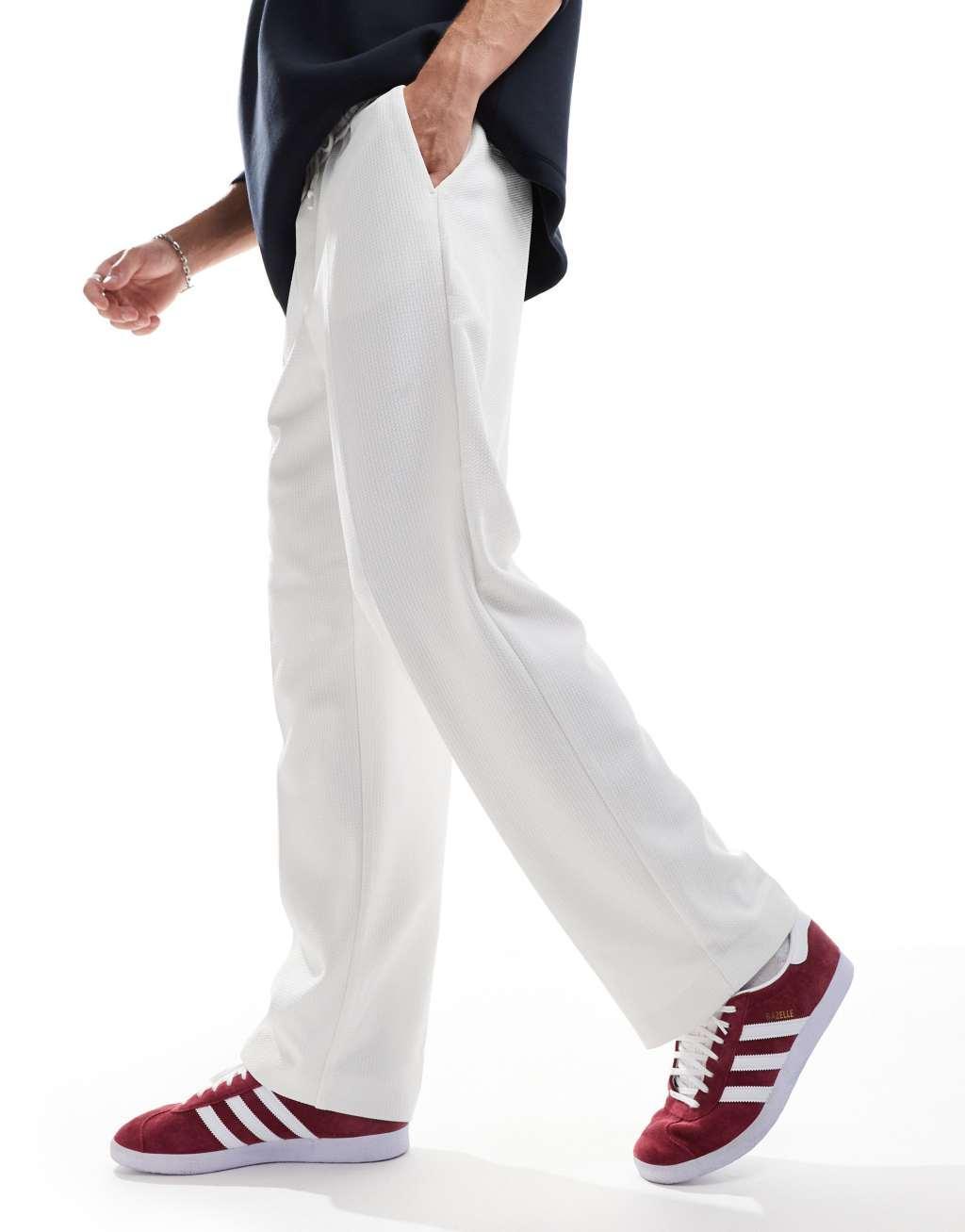 ASOS DESIGN pull on smart straight leg elasticated waist pants in white texture Product Image