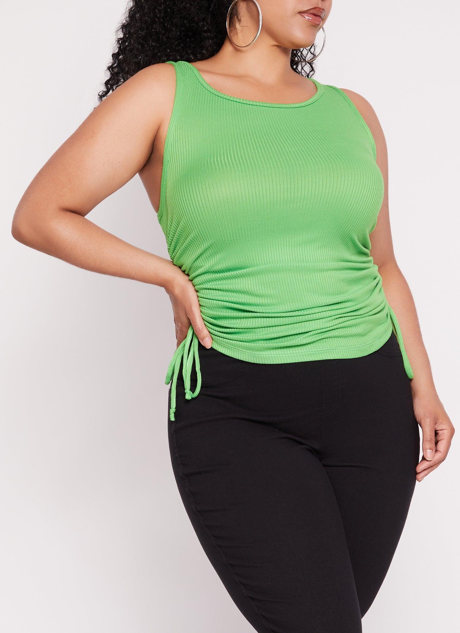 Womens Plus Size Rib Knit Ruched Side Tank Top Product Image
