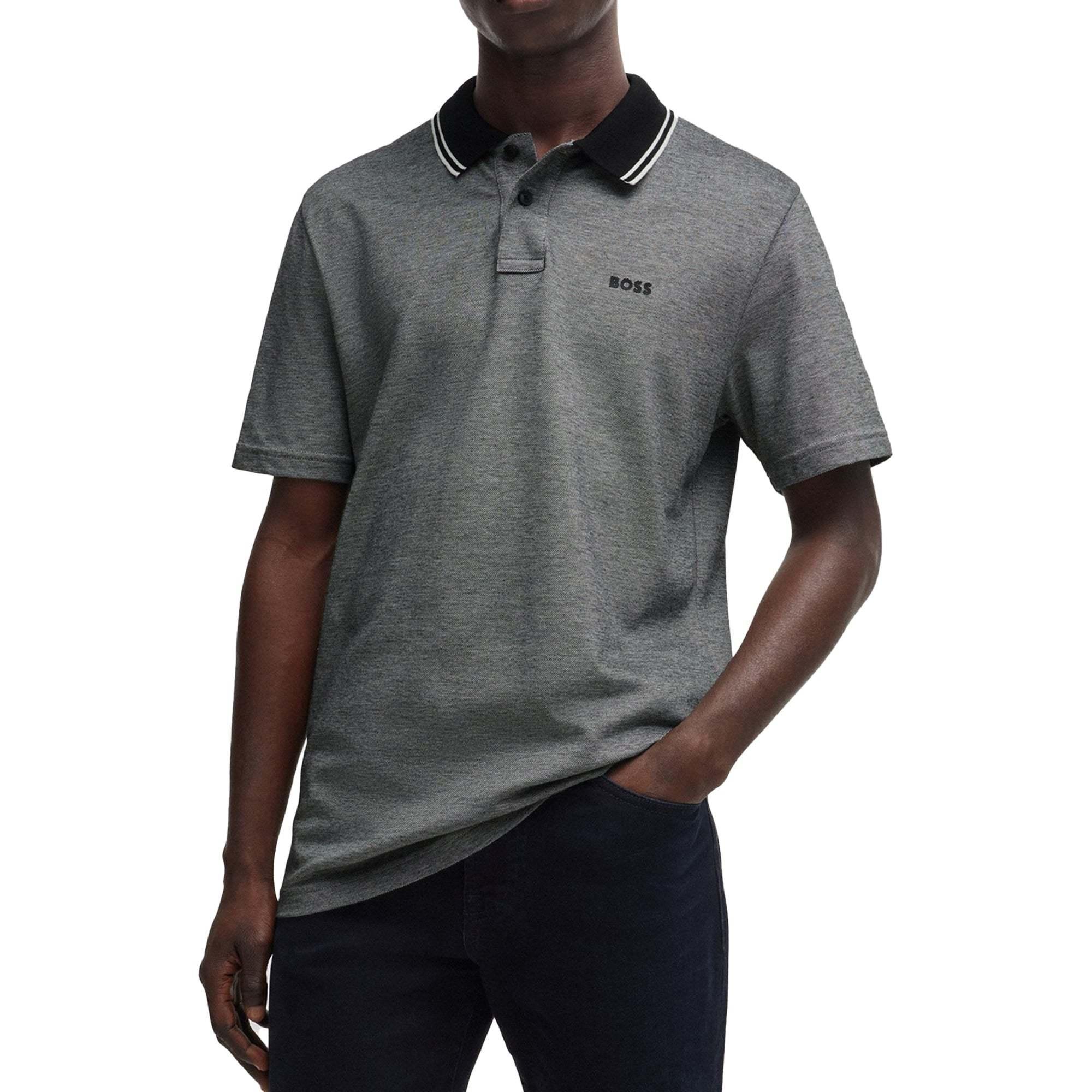 HUGO BOSS Logo-print Polo Shirt In Oxford-piqu Cotton In Black Product Image