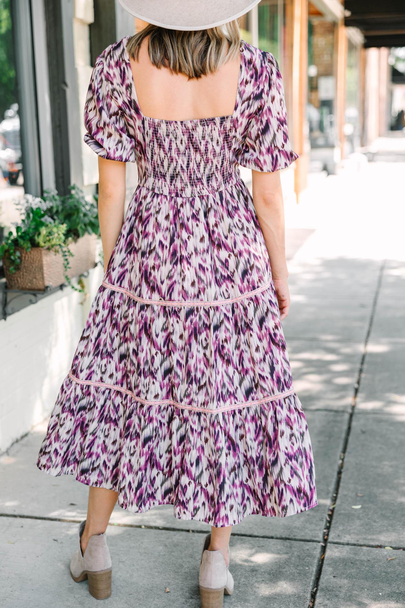 It's Time Purple Abstract Midi Dress Female Product Image