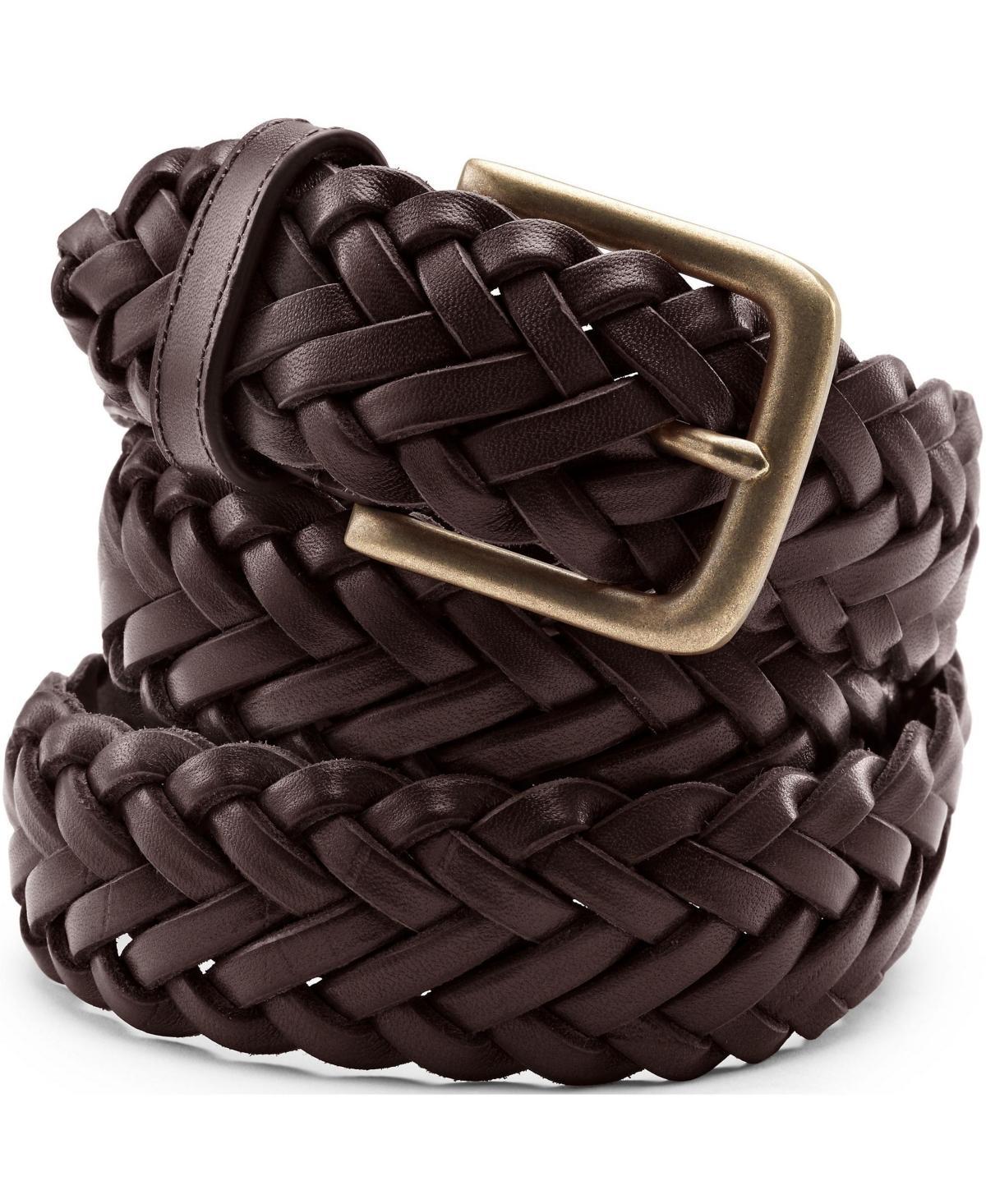 Men's Lands' End Leather Braid Belt, Size: Medium, Brown Product Image