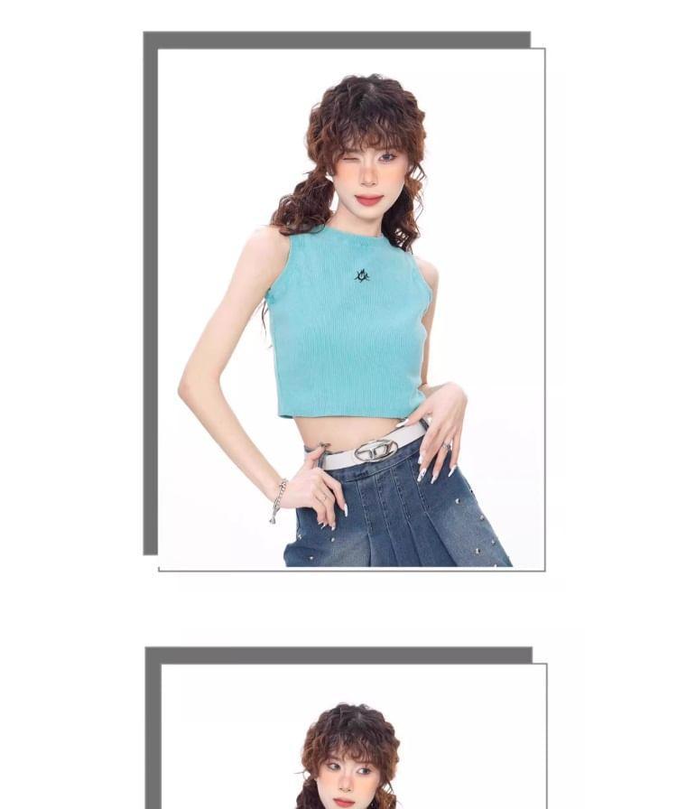 Sleeveless Crewneck Knit Crop Top Product Image