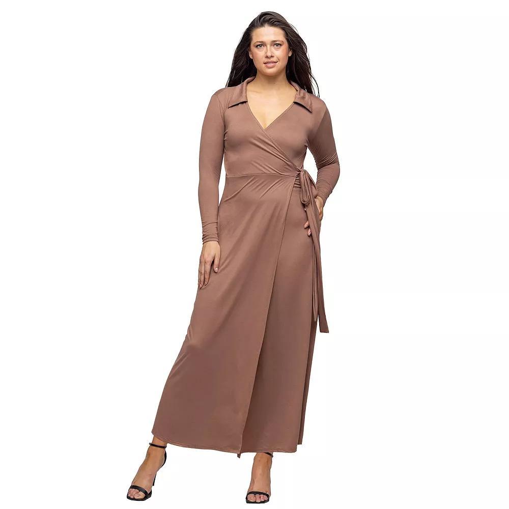 Women's 24Seven Comfort Apparel Comfortable Collared Wrap Maxi Dress, Size: XXL, Black Product Image