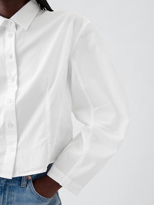 Organic Cotton Poplin Barrel-Sleeve Cropped Shirt Product Image