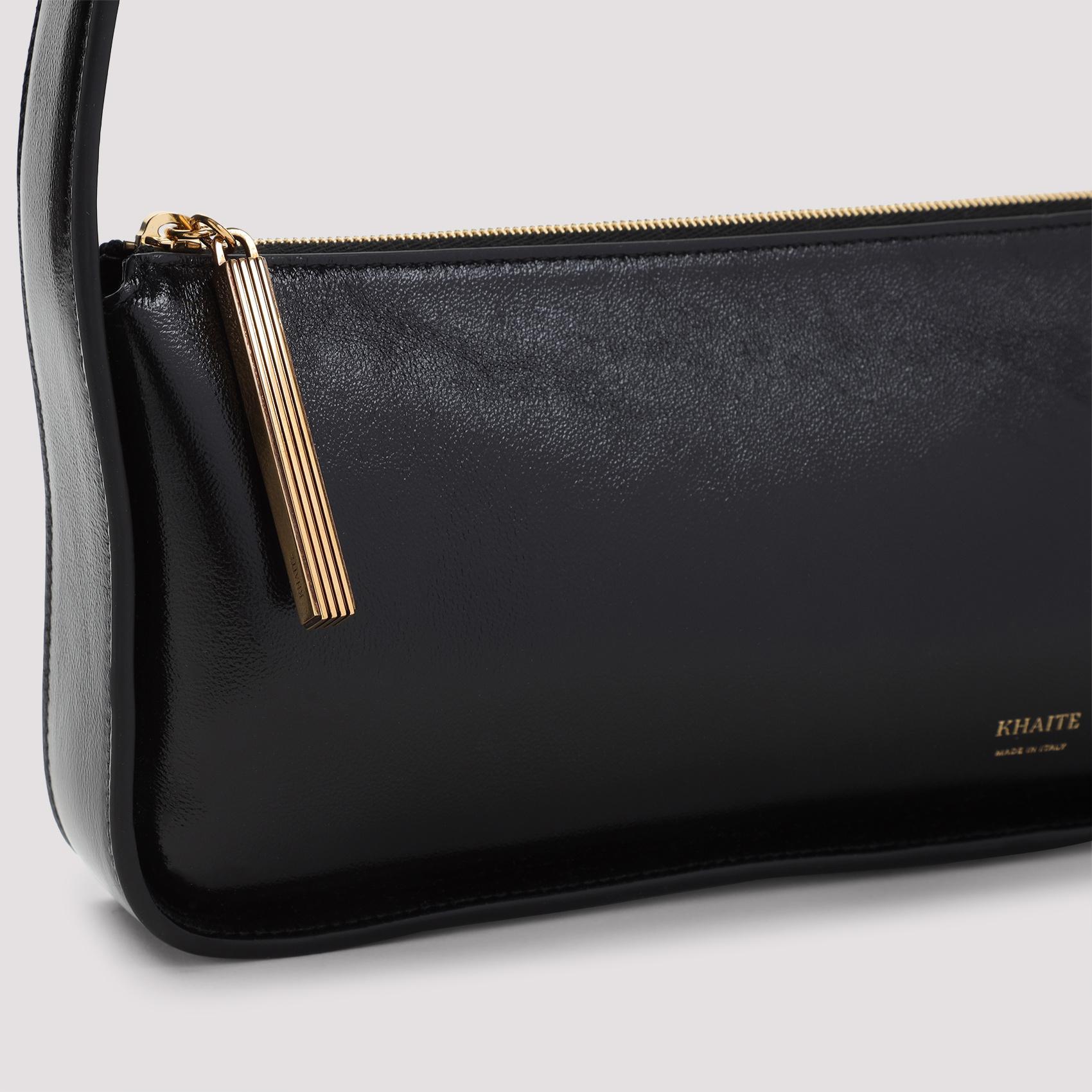 KHAITE Lori Crackle Patent Leather Shoulder Bag In Black Product Image