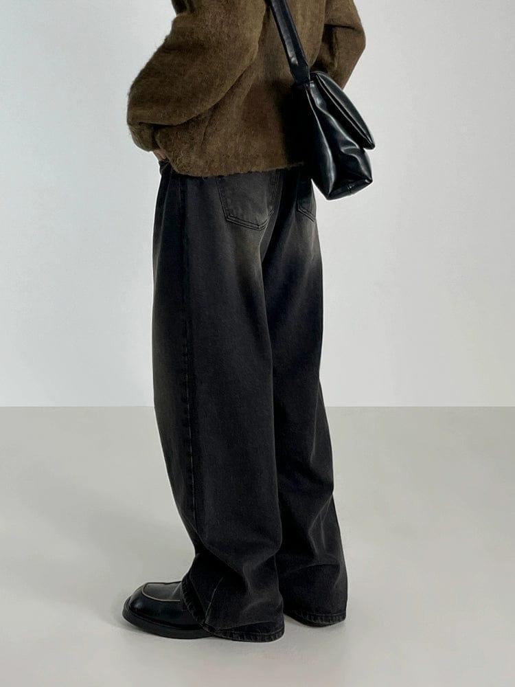 RT No. 10348 WASHED BLACK WIDE STRAIGHT DENIM JEANS Product Image