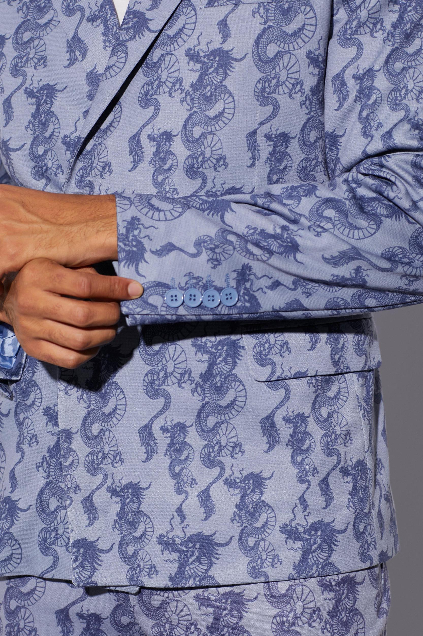 Slim Fit Wrap Dragon Printed Suit Jacket | boohooMAN USA Product Image