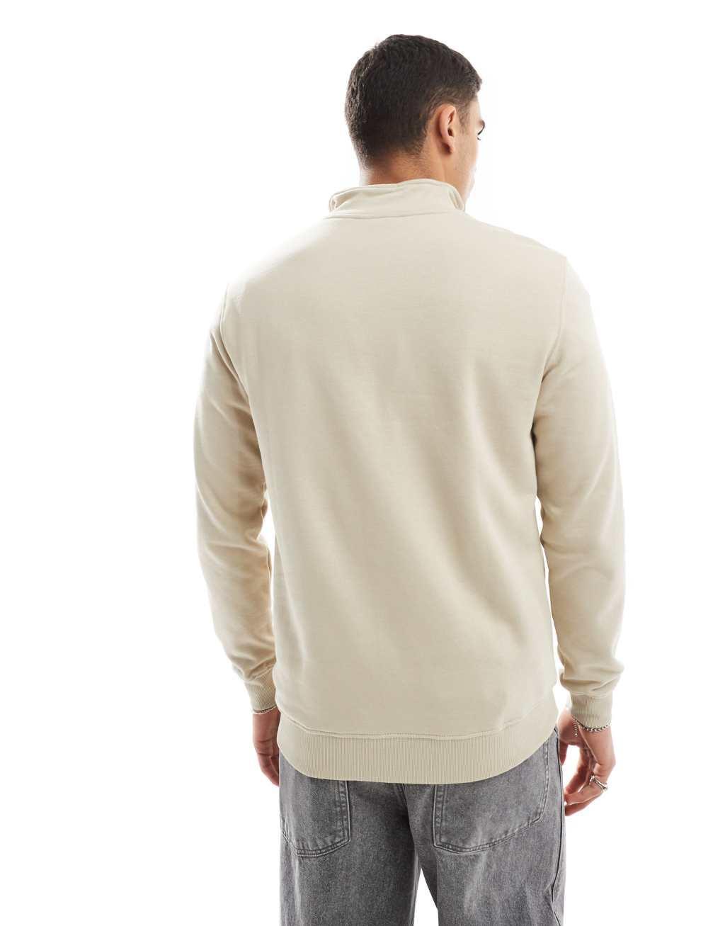 ONLY & SONS curated high neck 1/4 zip sweater in stone Product Image